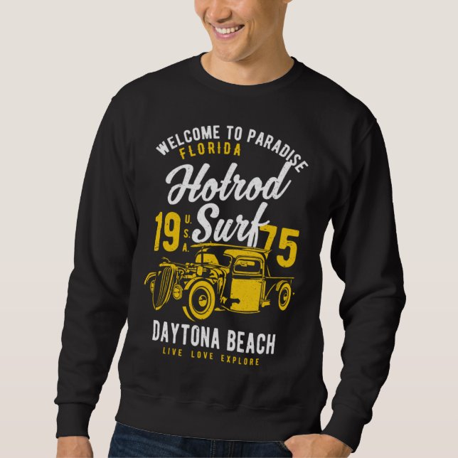 Moletom Daytona Beach Florida Retro Hotrod Surf Distressed (Frente)