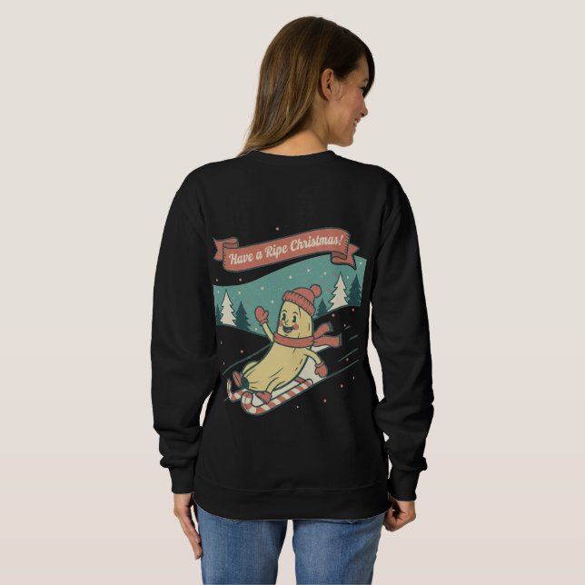 Moletom de Natal de Banana de Esqui Cartoon Retro  (Parte Traseira Completa)