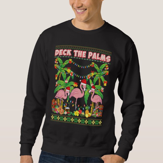 Moletom Deck The Palms Feliz Flamingo Christmas Ugly Sweat (Frente)