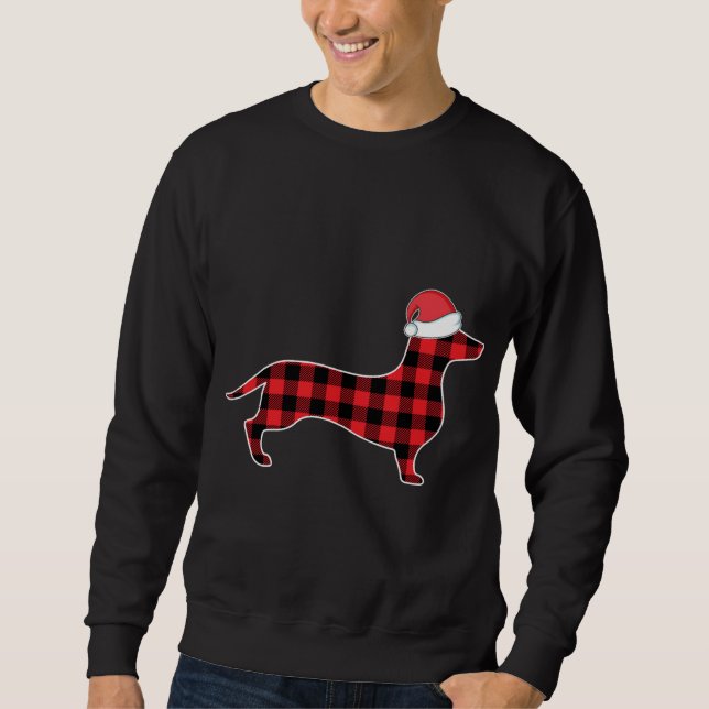Moletom Decorações de Natal Dachshund Xadrez Vermelha Buff (Frente)