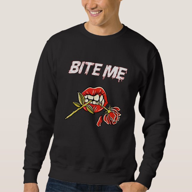 Moletom Dente-Me Dentes de Vampiro Com Rosa (Frente)