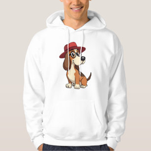 Moletom Desenho Animado de Basset Hound Antigo com Chapéu 