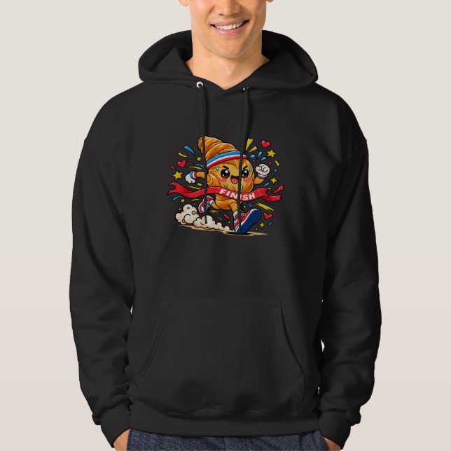 Moletom Desenho animado de croissant correndo para a linha (Frente)