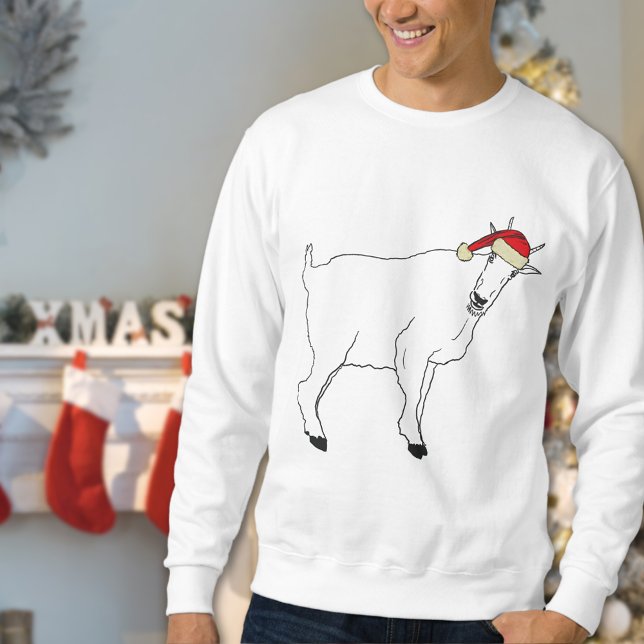 Moletom Desenho de Cabra Engraçado de Natal (Funny christmas goat sweatshirt simple farm animal art of a goat wearing a Santa hat)