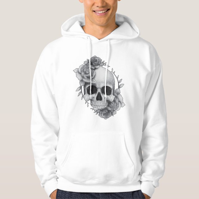 Moletom Desenho de Caveira e Rosas (Frente)