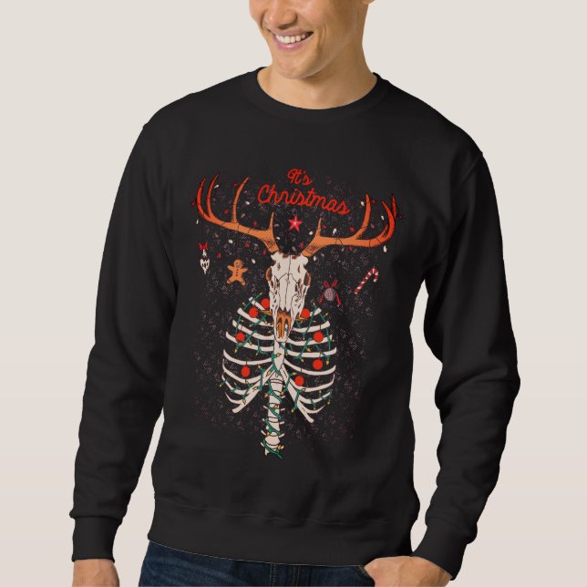Moletom Desenho de Crânio de Veado de Natal (Frente)