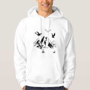 Moletom Desenho de montanha e águia em uma camisola branca