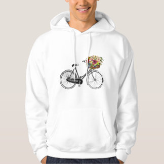 Moletom Desenho Esboço Vintage Bicicleta Cesta de Flores