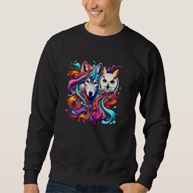Moletom Desenho Gráfico de Lobo e Coruja Místicos (Frente)