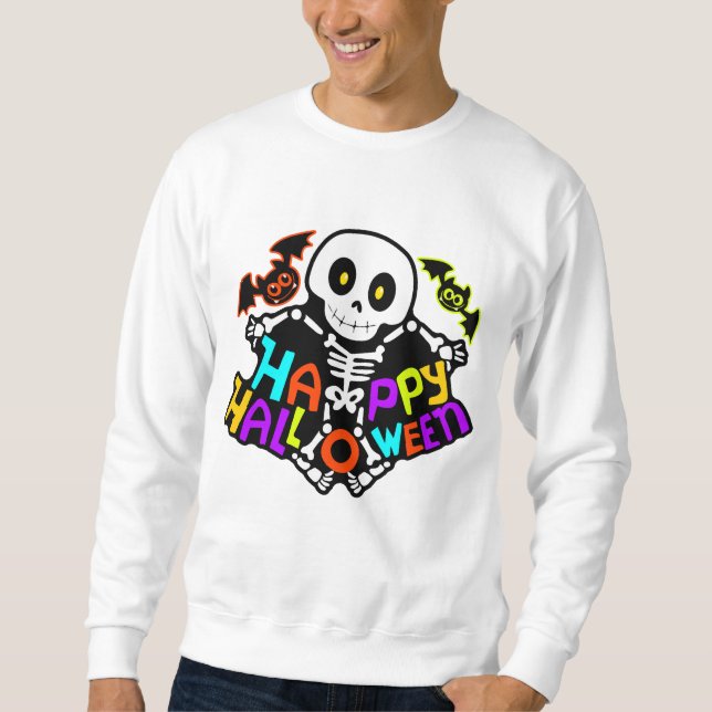 Moletom Design Caprichoso de Esqueleto e Morcegos de Hallo (Frente)