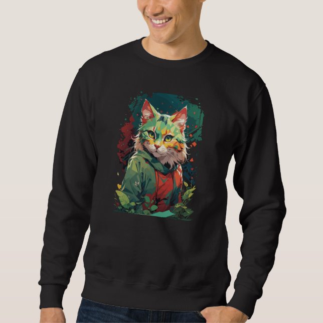 Moletom Design de Gato com Salpico de Cor Fantasia Fofo (Frente)