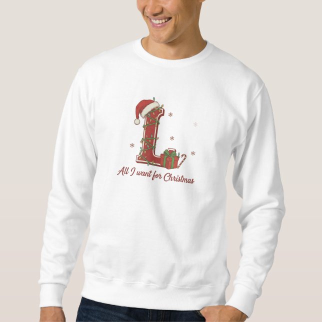 Moletom Design de Monograma de Natal com a Letra L (Frente)