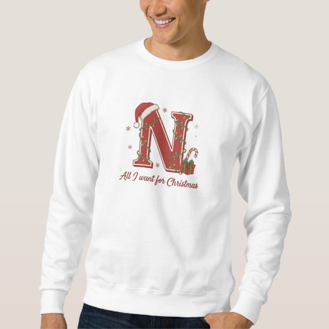 Moletom Design de Monograma de Natal com a Letra N (Frente)