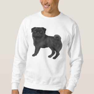 Moletom Design de Raça de Cachorro Pug Preta com Rosto Enr