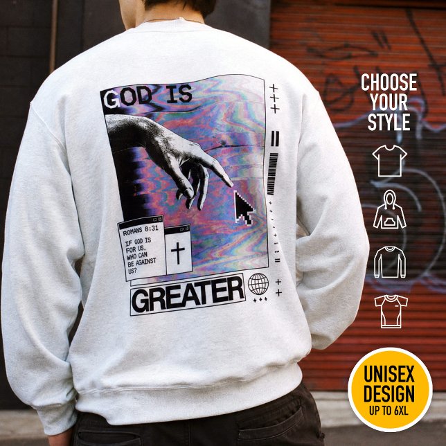 Moletom Deus É Maior Moda Cristã Contemporânea Sintético (Heavyweight Streetwear Christian T-Shirts & available oversize 3XL, 4XL, 5XL, 6XL. Choose your style)