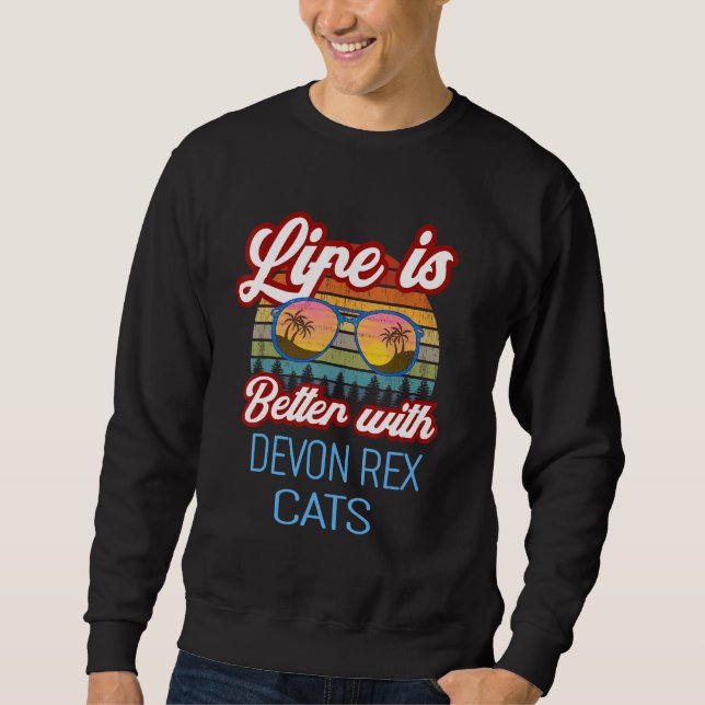 Moletom Devon Rex Retro Sunset Life É Melhor Com Devon R (Frente)