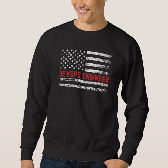 Moletom Devops Engenheiro USA Flag Profissão de Retro Job  (Frente)