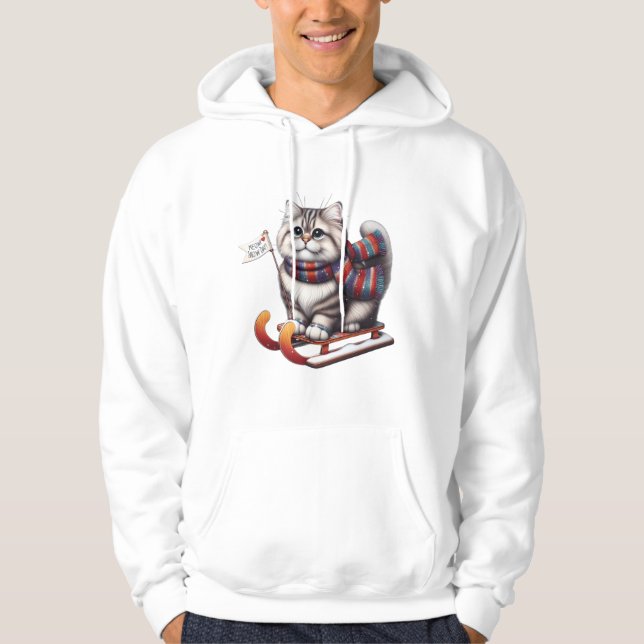 Moletom "Dia de Neve Meow! Gatinho Fofo no Trenó com Cache (Frente)
