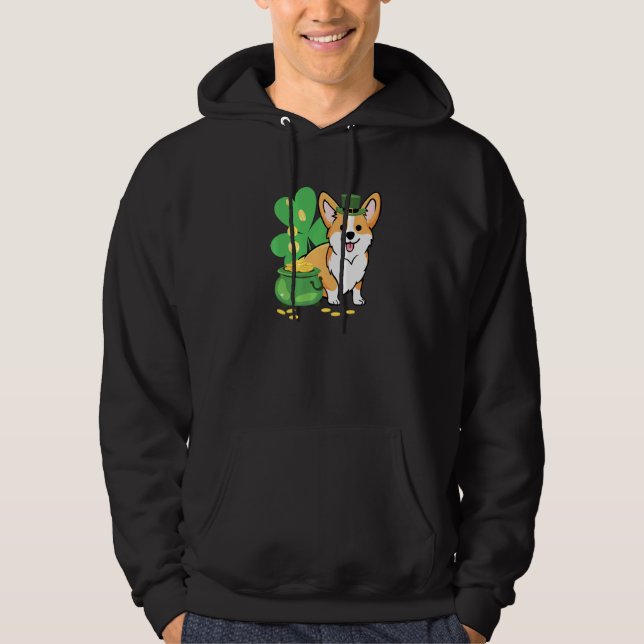 Moletom Dia de São Patrício Corgi Com Chapéu Leprechaun (Frente)
