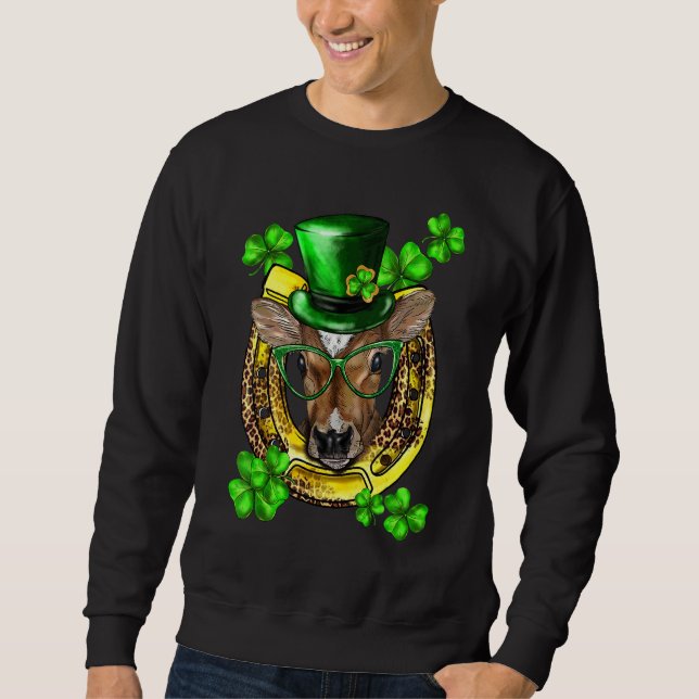 Moletom Dia de São Patrício Shamrocks Engraçado Vaca Sortu (Frente)