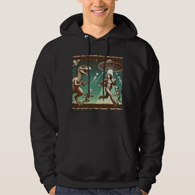 Moletom Dino UFO Selfie: Pânico Vintage (Hoodie Masculina) (Frente)
