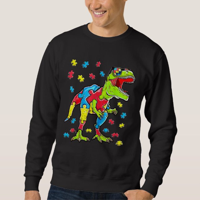 Moletom Dinosaur Autism Awareness Puzzle Piece Boys Kids T (Frente)