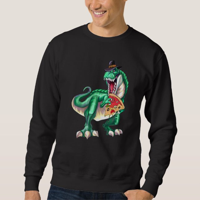 Moletom Dinosaur Rex Chapéu de Peregrino Pizza Ação de Gra (Frente)