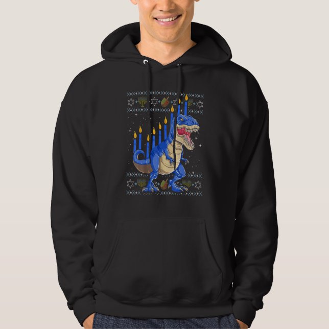 Moletom Diversão Ugly Hanukkah Sweater Menorasaurus Rex Di (Frente)