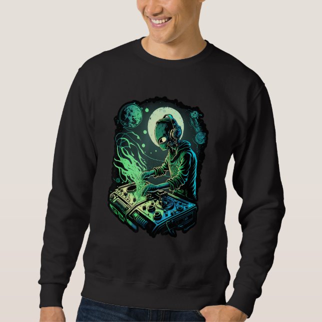 Moletom DJ Alien Rave Astronaut Alien DJ Alien DJing em S (Frente)