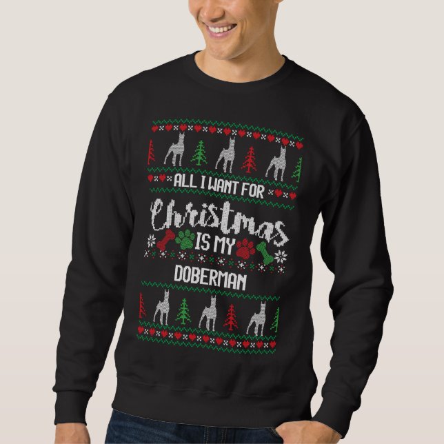Moletom Doberman Christmas Sweater Ugly Doberman Sweater D (Frente)