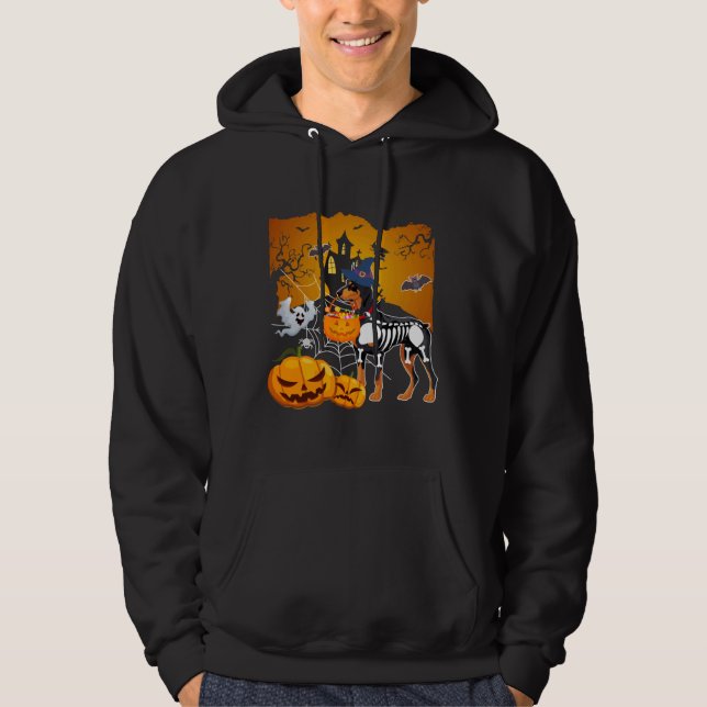 Moletom Doberman Pinscher Skeleton Halloween Happy Pumpkin (Frente)
