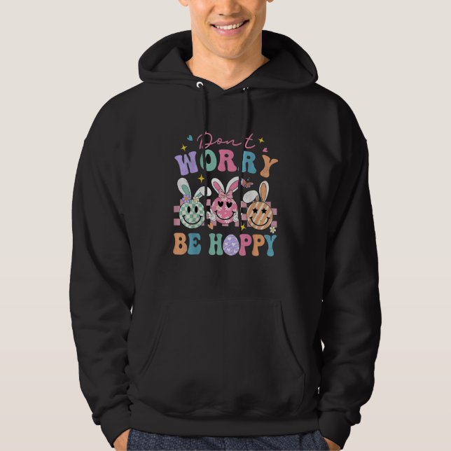 Moletom Don t Worry Be Hoppy Retro Smile Face Easter Bunny (Frente)