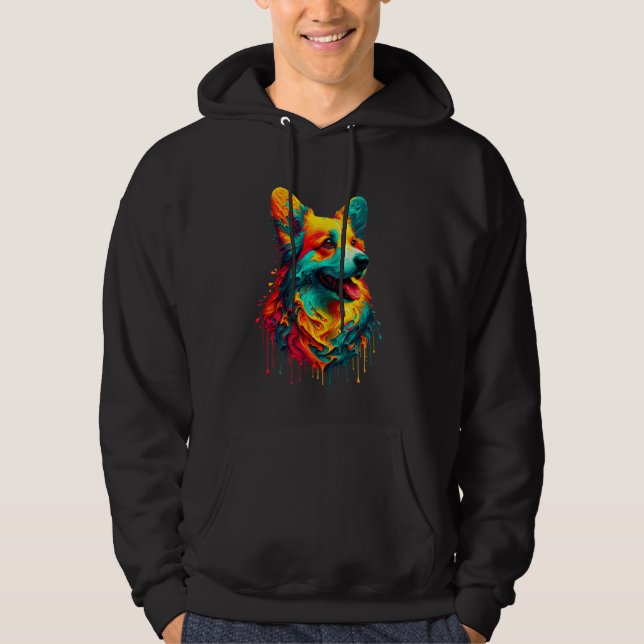 Moletom Dripping Paint Art Cardigan Welsh Corgi Corgis (Frente)