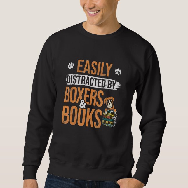 Moletom Easiliy Distraído Por Livros E Cachorro-Boxer (Frente)