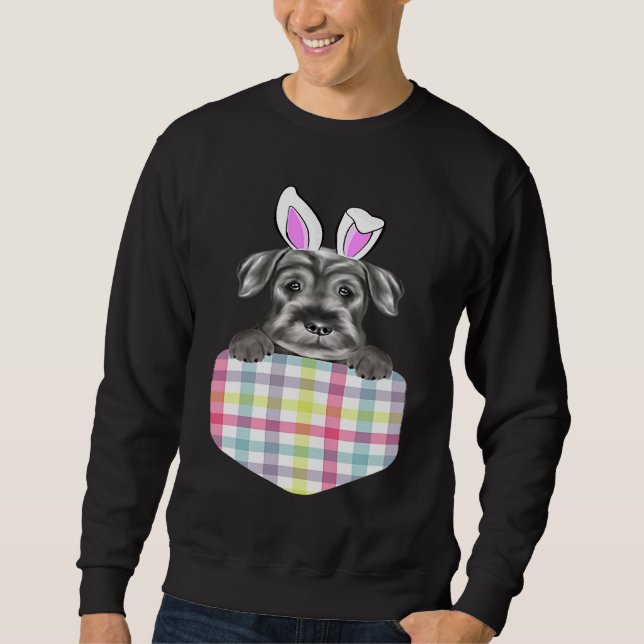 Moletom Easter Plaid Standard Schnauzer Bunny Dog In Pocke (Frente)