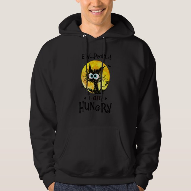 Moletom Eca Pessoas Estou com Fome Gato Preto Halloween (Frente)
