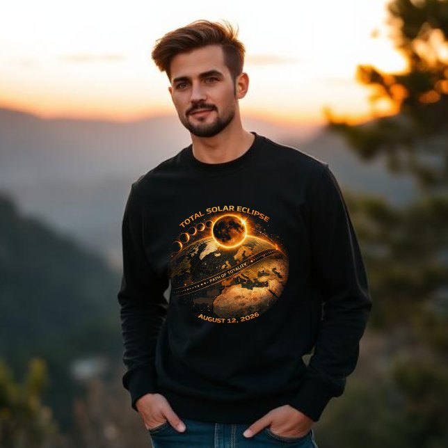 Moletom Eclipse Total do Sol 2026 - Caminho da Totalidade (Total Solar Eclipse 2026- Path of Totality Sweatshirt)