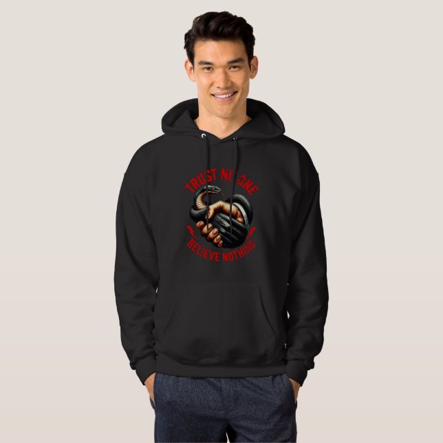 Moletom Edgy "Não Acredite em Nada" Roupas de Rua Céticas  (Frente Completa)
