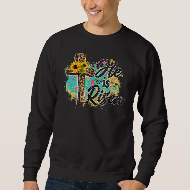 Moletom Ele É Risen Leopard Rainbow Christian Jesus Feliz (Frente)