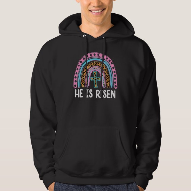 Moletom Ele É Risen Leopard Rainbow Christian Jesus Feliz (Frente)
