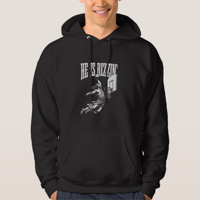 Moletom Ele É Rizzin Engraçado Jesus Basquete Meme (Frente)