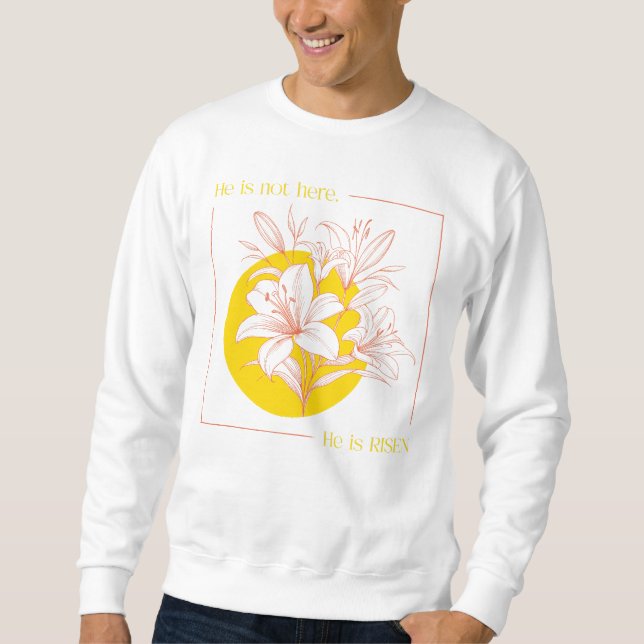 Moletom Ele RESSSUSCITOU! - Coral + Lírio Amarelo (Frente)
