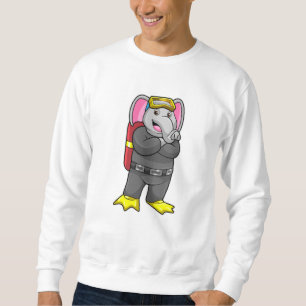 Moletom Elefante como mergulhador com óculos de mergulho