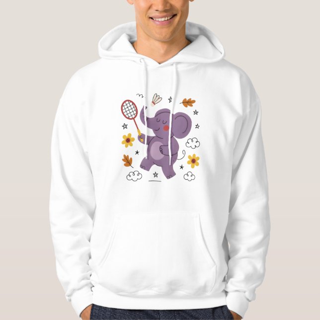 Moletom Elefante engraçado jogando badminton para animais (Frente)