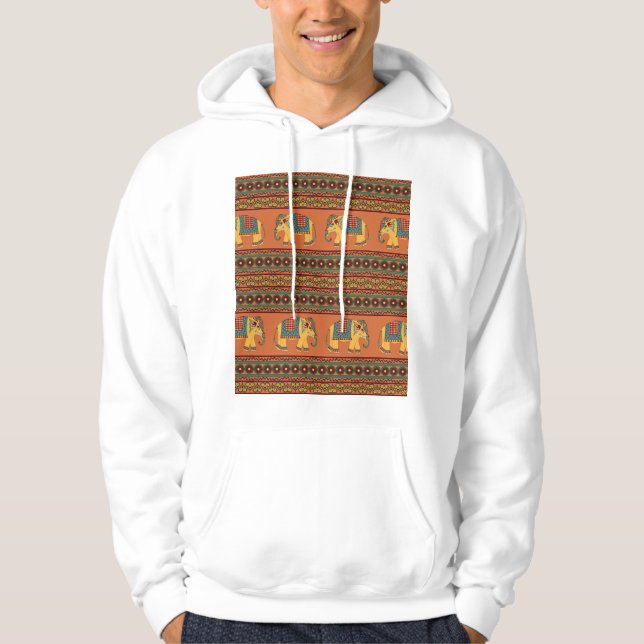 Moletom Elefantes Indianos, Laranja Tradicional Sem Costur (Frente)