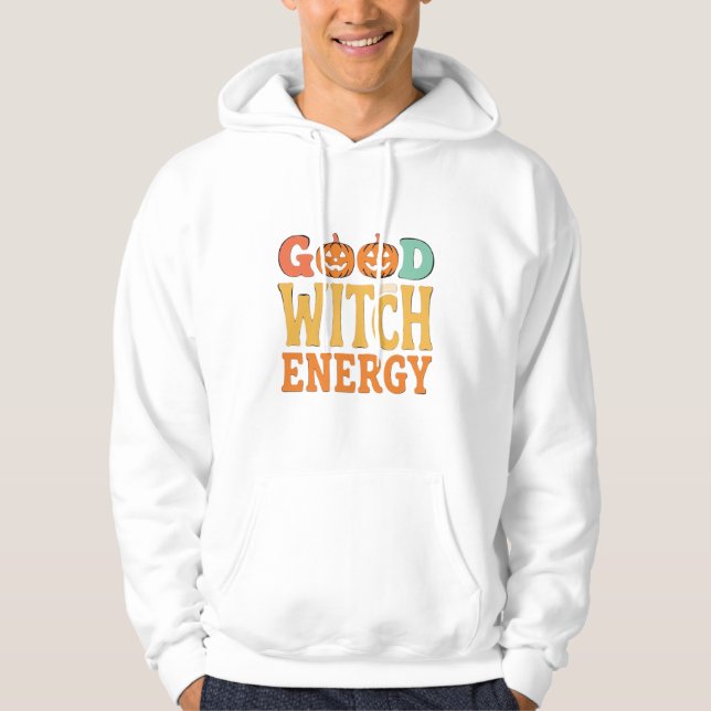 Moletom Energia de Boa Bruxa no Design de Abóbora de Hallo (Frente)
