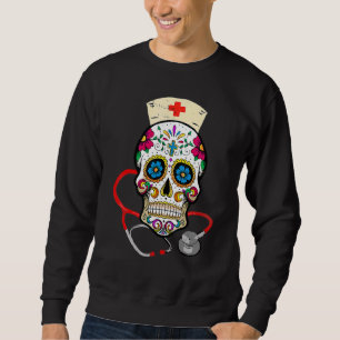 Moletom Enfermeiro Açúcar Caveira Stetoscópio RN Halloween