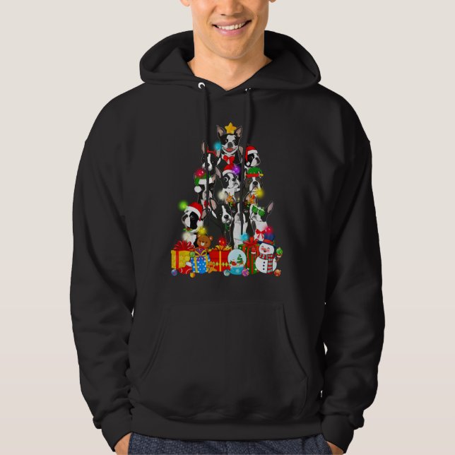 Moletom Engraçado Boston Terrier Christmas Tree Lights Pup (Frente)