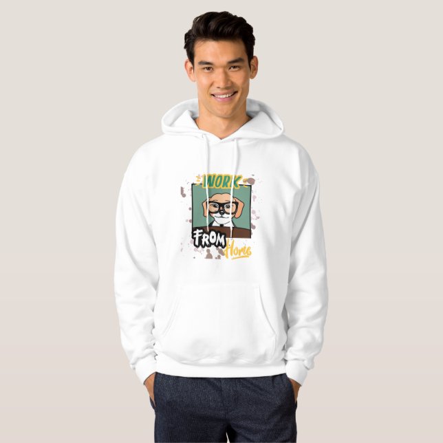 Moletom Engraçado Cachorro Geeky Trabalha em Home Hoodie (Frente Completa)