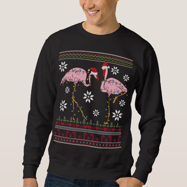 Moletom Engraçado Flamingo Ilumina Animais de Natal Rosa P (Frente)